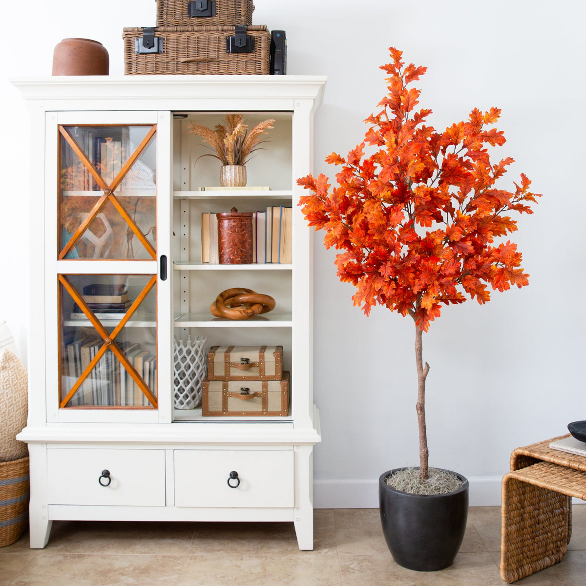 6 ft Autumn Oak artificial fall tree by Nearly Natural with vibrant orange leaves on Tampa Home & Garden Store