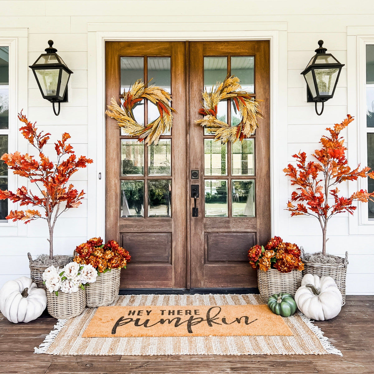 6’ Autumn Oak artificial fall tree pair with orange leaves by Nearly Natural on Tampa Home & Garden Store