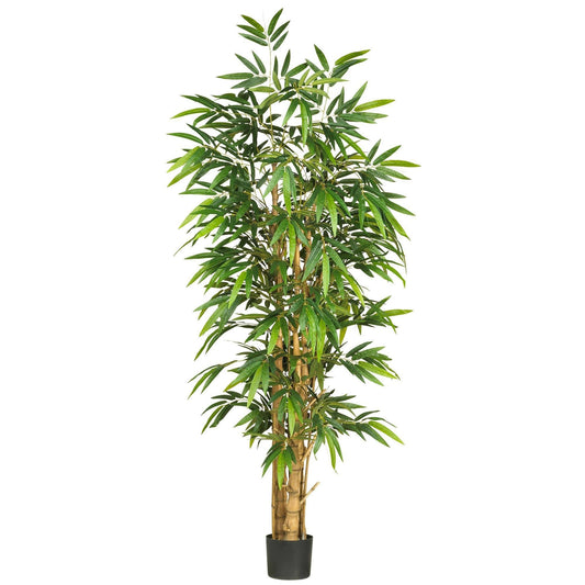 6' Belly Bamboo Silk Tree by Nearly Natural with green bamboo leaves in a black planter on Tampa Home & Garden Store