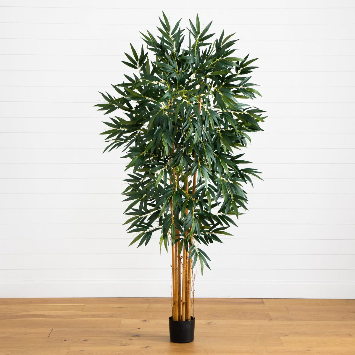 Nearly Natural 6' Biggy Style Bamboo Silk Tree with dark green leaves in a black pot on Tampa Home & Garden Store