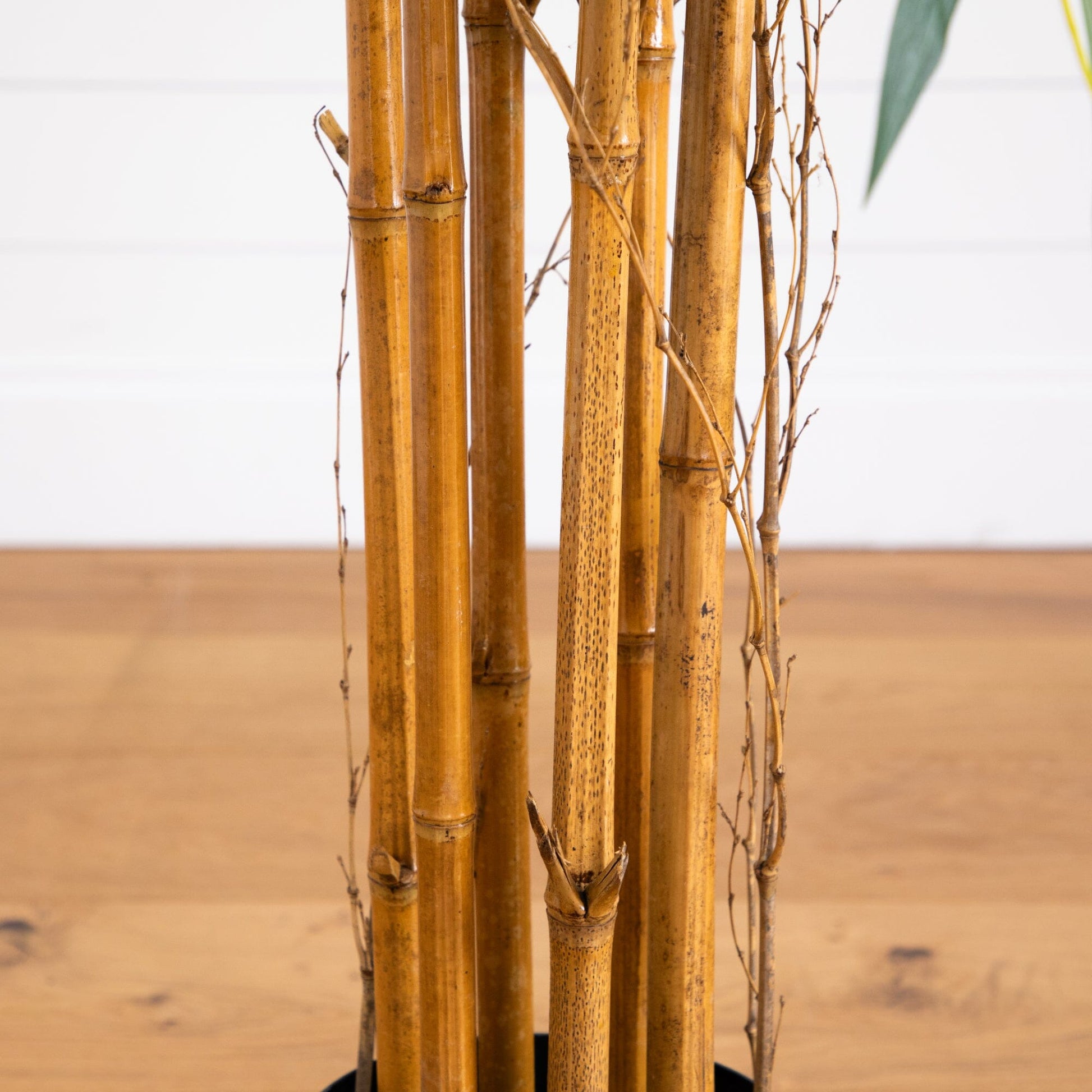 6' Biggy Style Bamboo Silk Tree by Nearly Natural with tan bamboo canes in a pot on Tampa Home & Garden Store