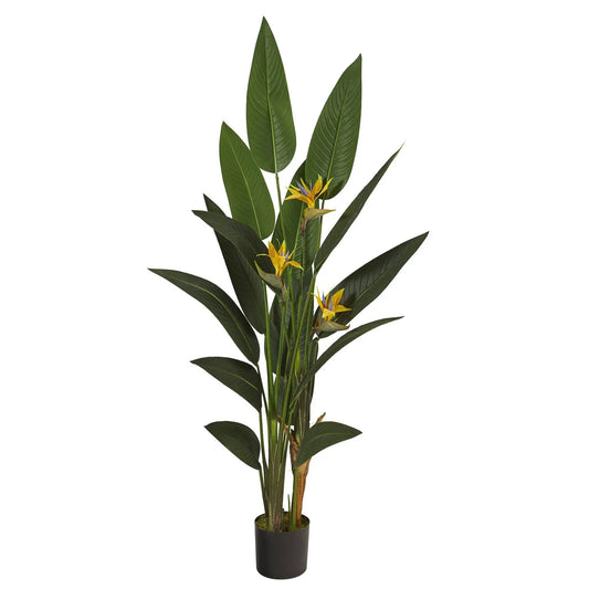 Six Foot Bird of Paradise Artificial Plant with green leaves and yellow blooms in a pot on Tampa Home & Garden Store