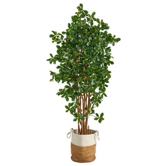 Olivo artificial negro de 1,8 m en macetero hecho a mano de yute natural y algodón