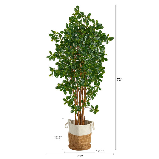 Olivo artificial negro de 1,8 m en macetero hecho a mano de yute natural y algodón