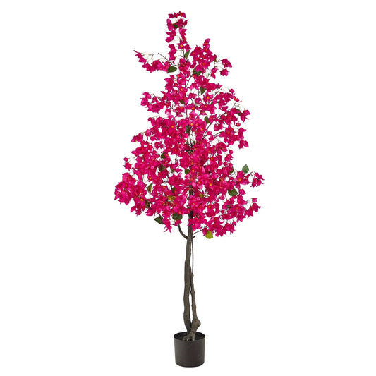 Nearly Natural 6 ft Bougainvillea artificial tree with pink blooms in black pot on Tampa Home & Garden Store