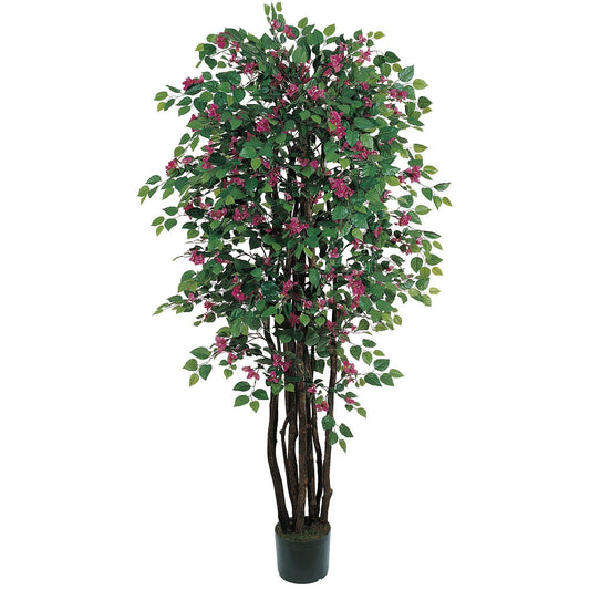 6' Bougainvillea Silk Tree by Nearly Natural with pink blossoms and dark trunks in pot on Tampa Home & Garden Store