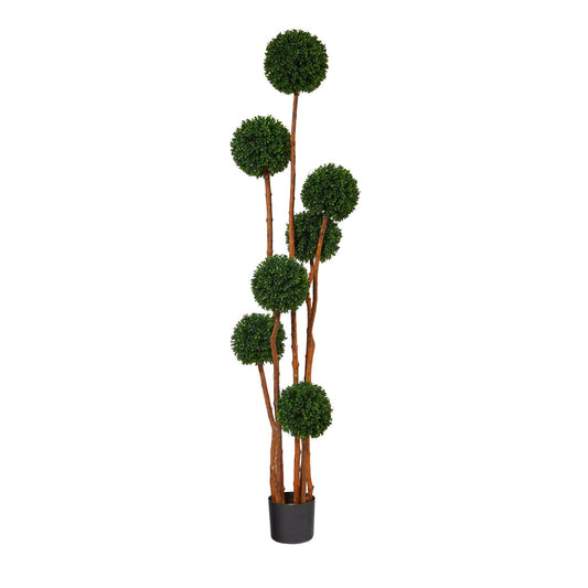 6’ Boxwood Ball Topiary Artificial Tree with Natural Trunk UV Resistant (Indoor/Outdoor) - Tampa Home & Garden Store
