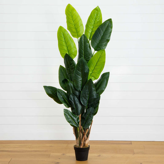 6’ Canna artificial tree Nearly Natural with tall green leaves in a black pot on Tampa Home & Garden Store