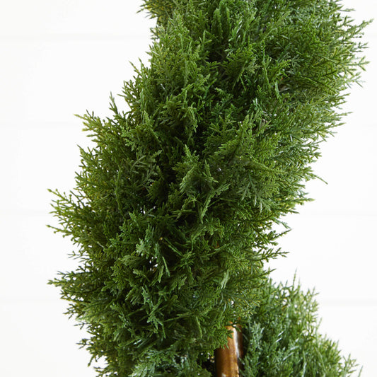 6' Cedar Spiral Silk Tree by Nearly Natural, emerald-green silk foliage for indoor/outdoor use on Tampa Home & Garden Store