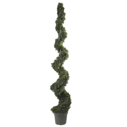 6' Cedar Spiral Silk Tree by Nearly Natural in a gray planter for indoor outdoor use on Tampa Home & Garden Store