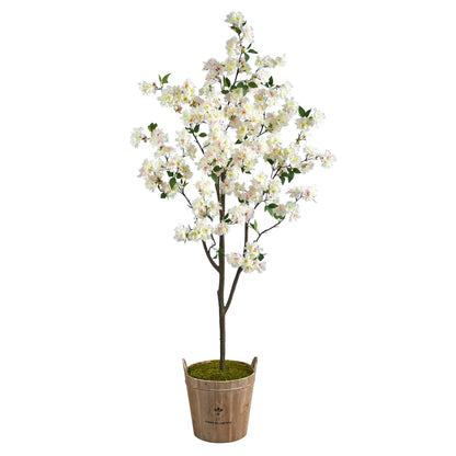 6 ft Cherry Blossom Artificial Tree by Nearly Natural in a farmhouse planter with moss on Tampa Home & Garden Store