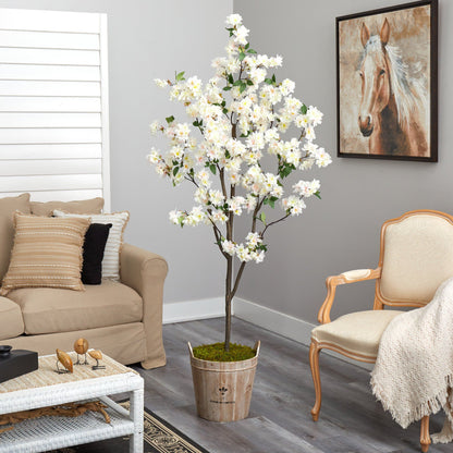 6 ft Cherry Blossom artificial tree in moss-filled farmhouse planter Nearly Natural on Tampa Home & Garden Store