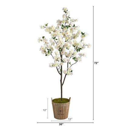 6 ft cherry blossom artificial tree by Nearly Natural in a farmhouse planter with moss on Tampa Home & Garden Store