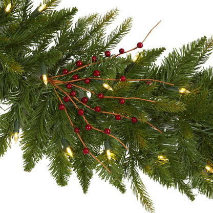 6' Christmas Pine Garland with 50 warm white LED lights and red berries by Nearly Natural on Tampa Home & Garden Store