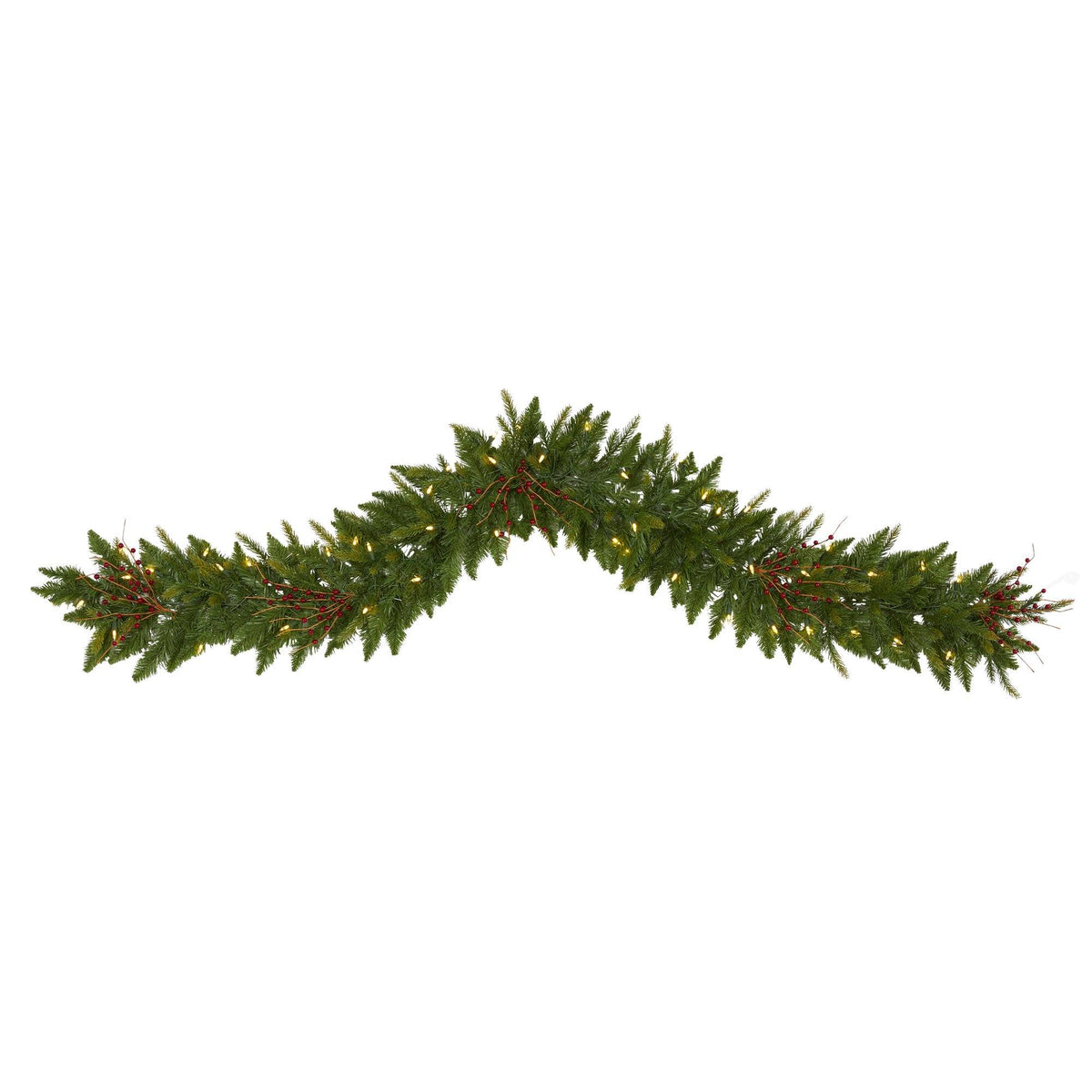6 ft Christmas pine garland by Nearly Natural with 50 warm white LED lights and berries on Tampa Home & Garden Store