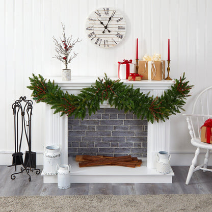 6' Christmas Pine Artificial Garland with 50 warm white LED lights and berries, Nearly Natural on Tampa Home & Garden Store