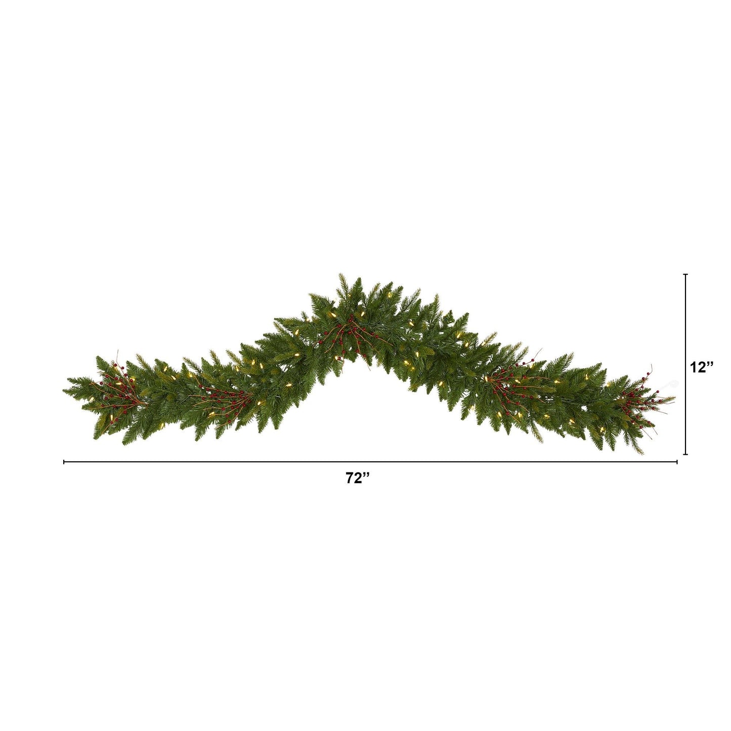 6ft Christmas Pine garland with 50 warm white LEDs and red berries by Nearly Natural on Tampa Home & Garden Store