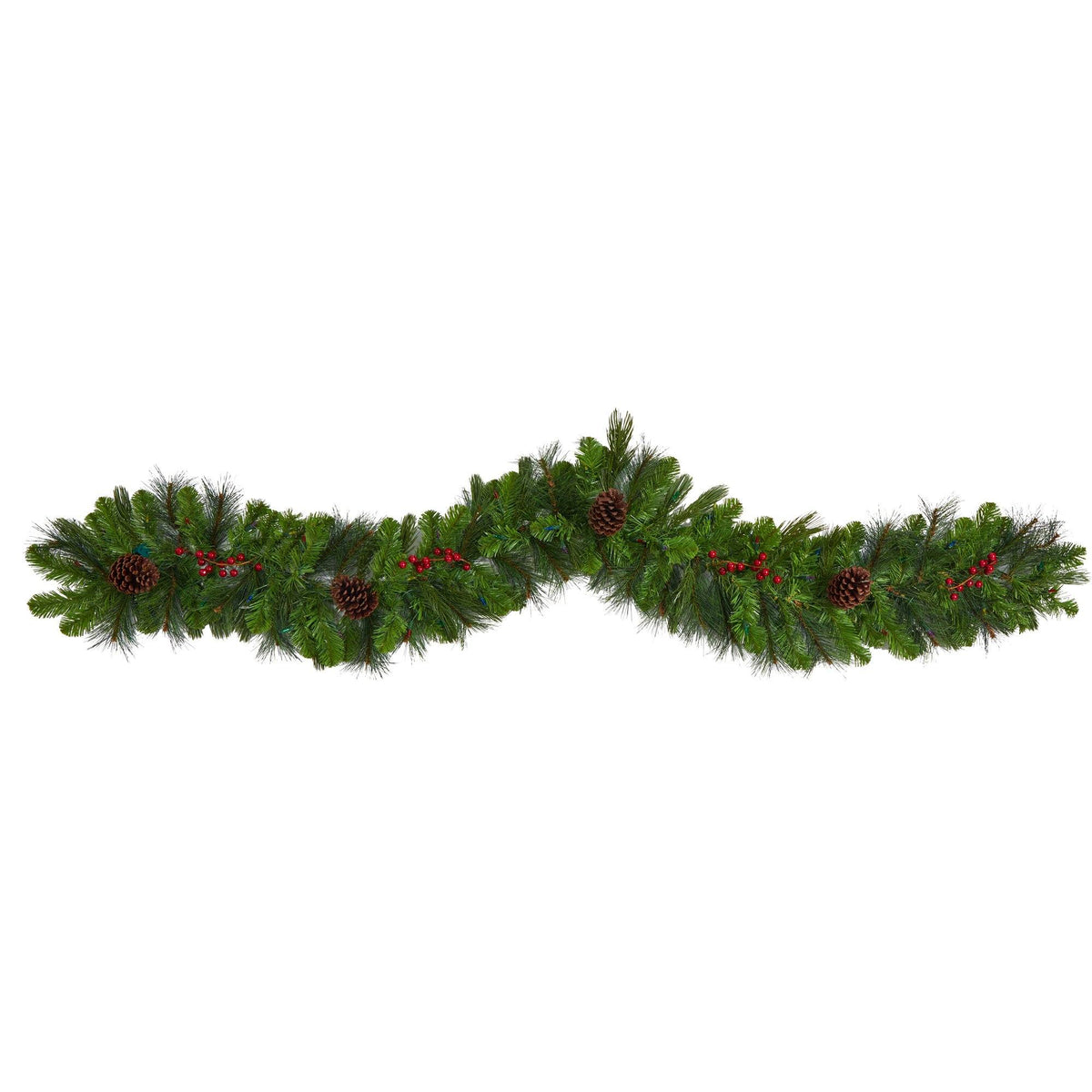 6' Colorado Fir garland with 50 multicolor LED lights, berries and pinecones on Tampa Home & Garden Store