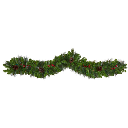 6' Colorado Fir garland with 50 multicolor LED lights, berries and pinecones on Tampa Home & Garden Store