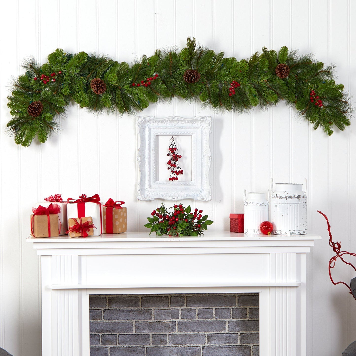 Colorado Fir artificial garland 6' with berries, pinecones and multicolor LED lights on Tampa Home & Garden Store