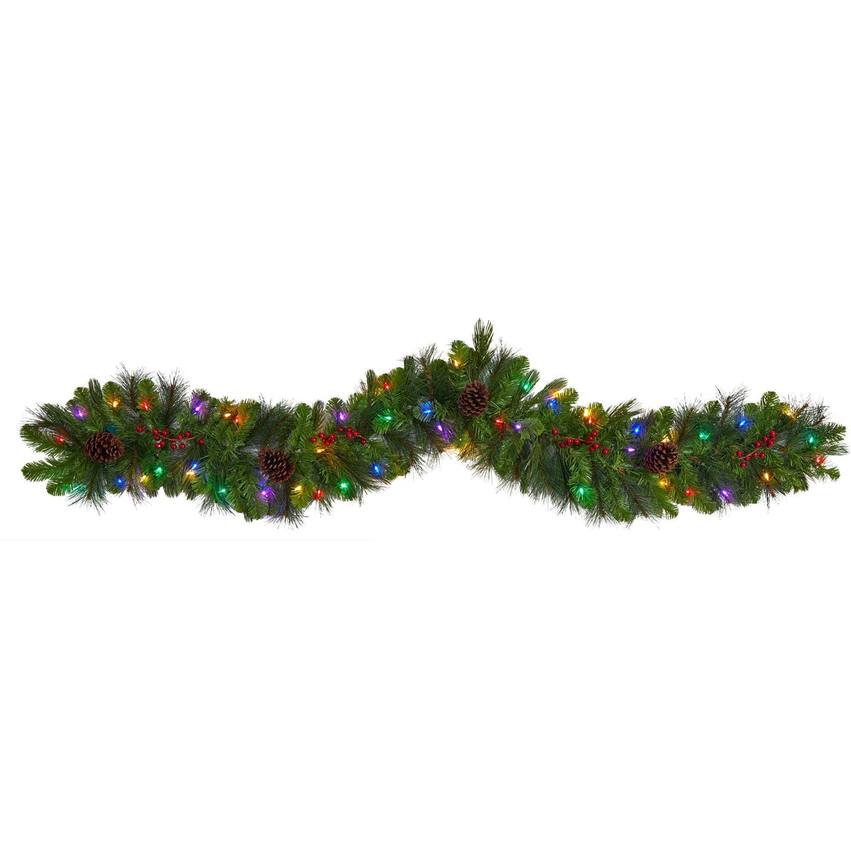 6' Colorado Fir Christmas garland with 50 LED lights, berries and pinecones by Nearly Natural on Tampa Home & Garden Store