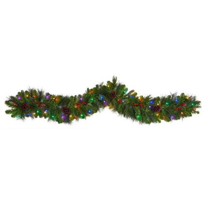 6' Colorado Fir Christmas garland with 50 LED lights, berries and pinecones by Nearly Natural on Tampa Home & Garden Store