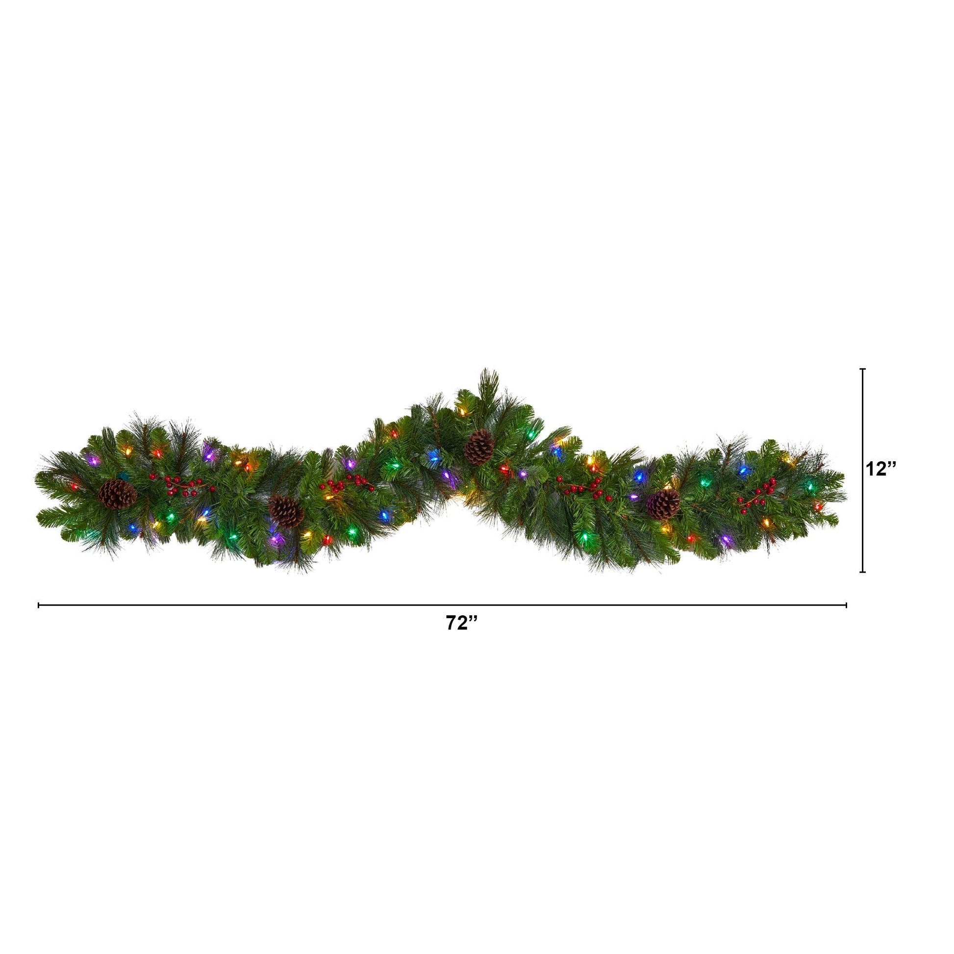 6 ft Colorado Fir Garland with 50 colored LED lights, pinecones and berries Nearly Natural on Tampa Home & Garden Store