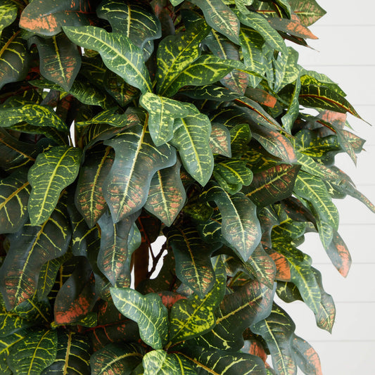 6' Croton Silk Tree artificial tree by Nearly Natural with variegated green and yellow leaves on Tampa Home & Garden Store