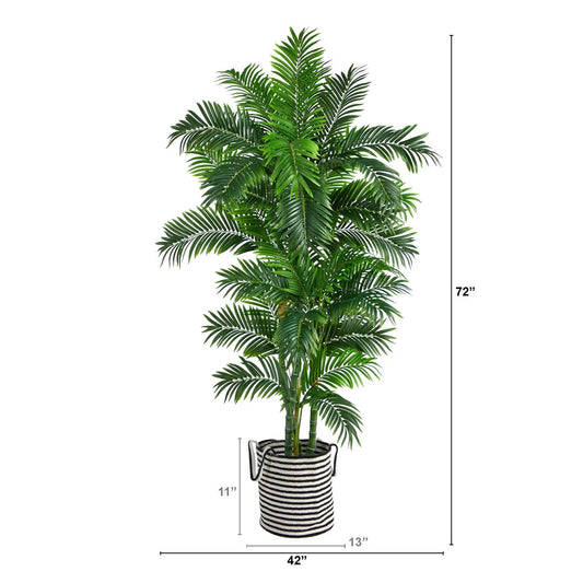 Curvy Parlor Palm Tree in black and white planter, Nearly Natural artificial palm, 6 ft tall on Tampa Home & Garden Store