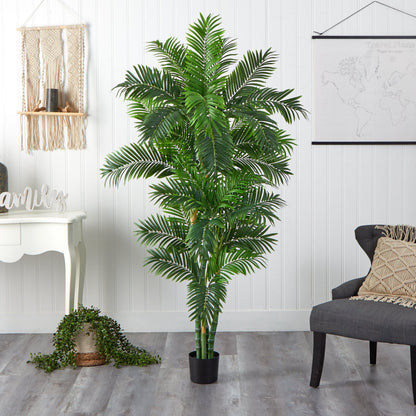6’ Curvy Parlor Palm Silk Tree by Nearly Natural in a black pot with arching fronds indoors on Tampa Home & Garden Store