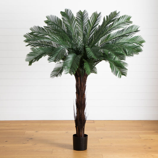 6 ft Cycas artificial tree with green fronds UV resistant indoor/outdoor in black pot Nearly Natural on Tampa Home & Garden Store
