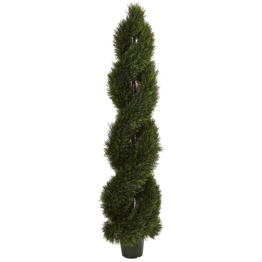 6' Pond Cypress Spiral Topiary UV Resistant Nearly Natural in a dark pot on Tampa Home & Garden Store
