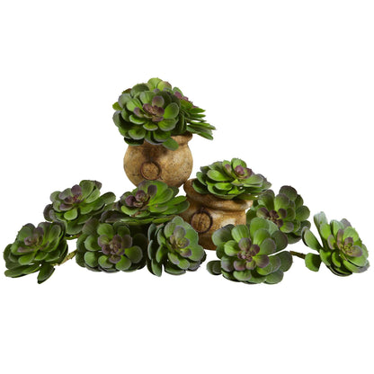 Nearly Natural 6” Echeveria succulent rosettes, green with purple tips, set of 12 on Tampa Home & Garden Store