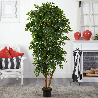6’ Elegant Ficus Artificial Tree by Nearly Natural in a black pot with lush green leaves on Tampa Home & Garden Store