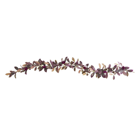 6 ft Fall Laurel Leaf with Berries Artificial Garland set of 2 burgundy leaves with berries on Tampa Home & Garden Store