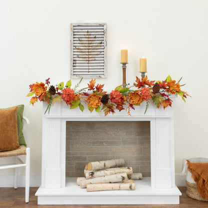 Nearly Natural 6 ft Fall Ranunculus Hydrangea and Berries Artificial Garland with leaves on Tampa Home & Garden Store