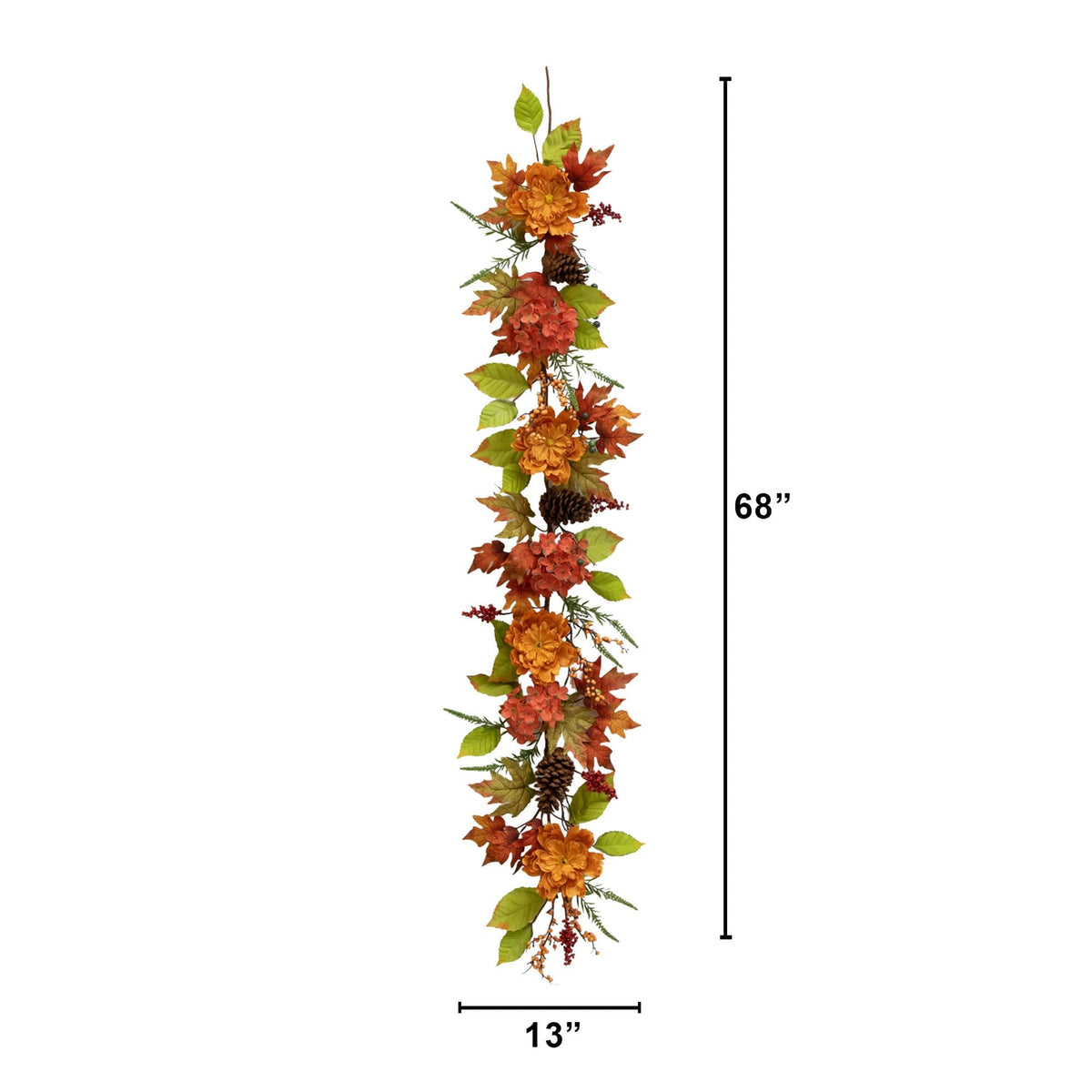 6 ft Fall Ranunculus Hydrangea and Berries Garland by Nearly Natural with orange blooms on Tampa Home & Garden Store