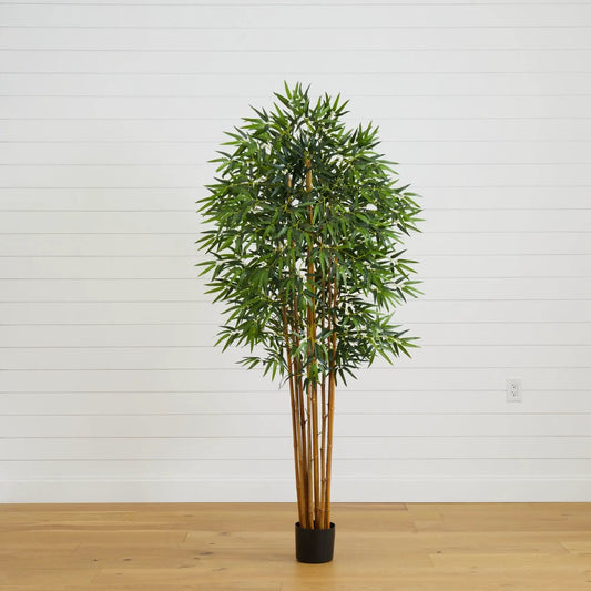 6' Fancy Style Bamboo Silk Tree by Nearly Natural in black pot with green bamboo leaves on Tampa Home & Garden Store