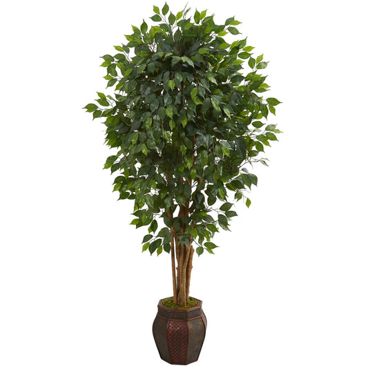 6 ft Ficus artificial tree in decorative planter, lush green leaves, Nearly Natural on Tampa Home & Garden Store