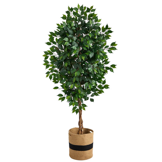 6ft ficus artificial tree with natural trunk in cotton planter by Nearly Natural on Tampa Store on Tampa Home & Garden Store