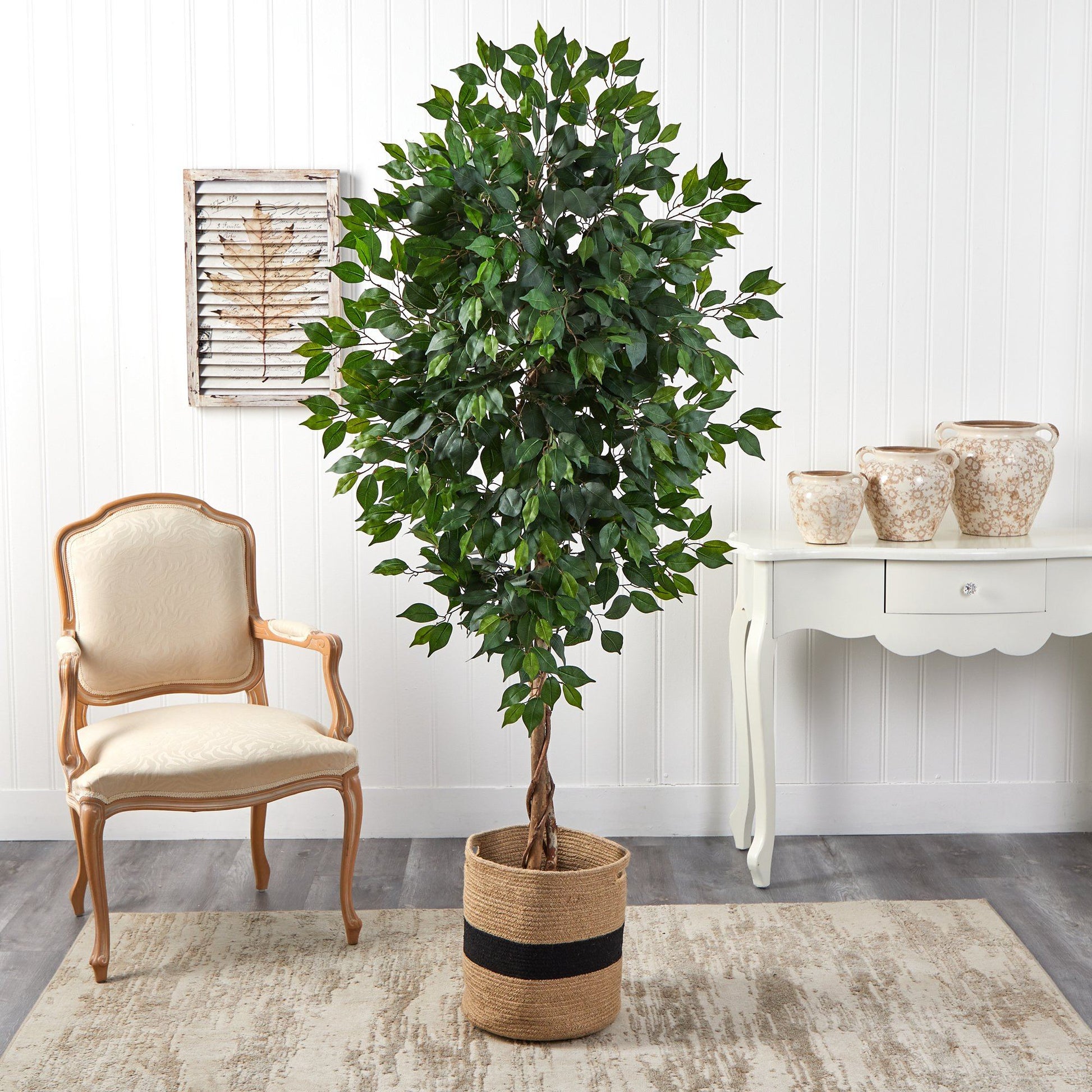 Ficus artificial tree 6 ft with natural trunk in cotton planter by Nearly Natural on Tampa Home & Garden Store