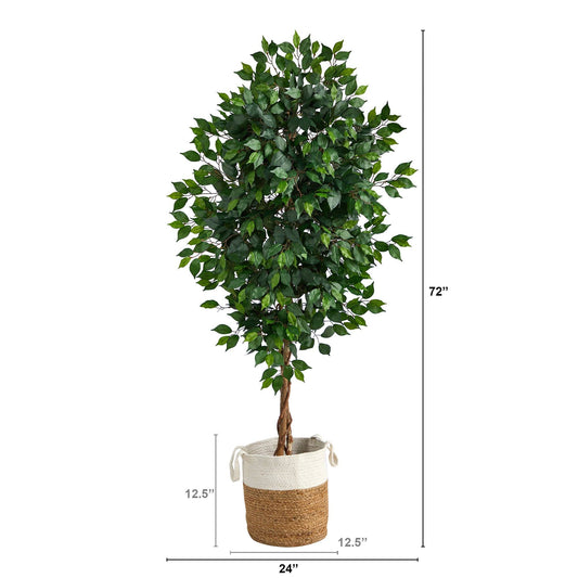 6 ft ficus artificial tree with natural trunk in jute and cotton planter by Nearly Natural on Tampa Home & Garden Store
