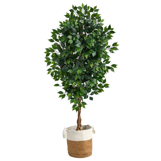 6ft Ficus artificial tree with natural trunk in handmade jute & cotton planter by Nearly Natural on Tampa Home & Garden Store