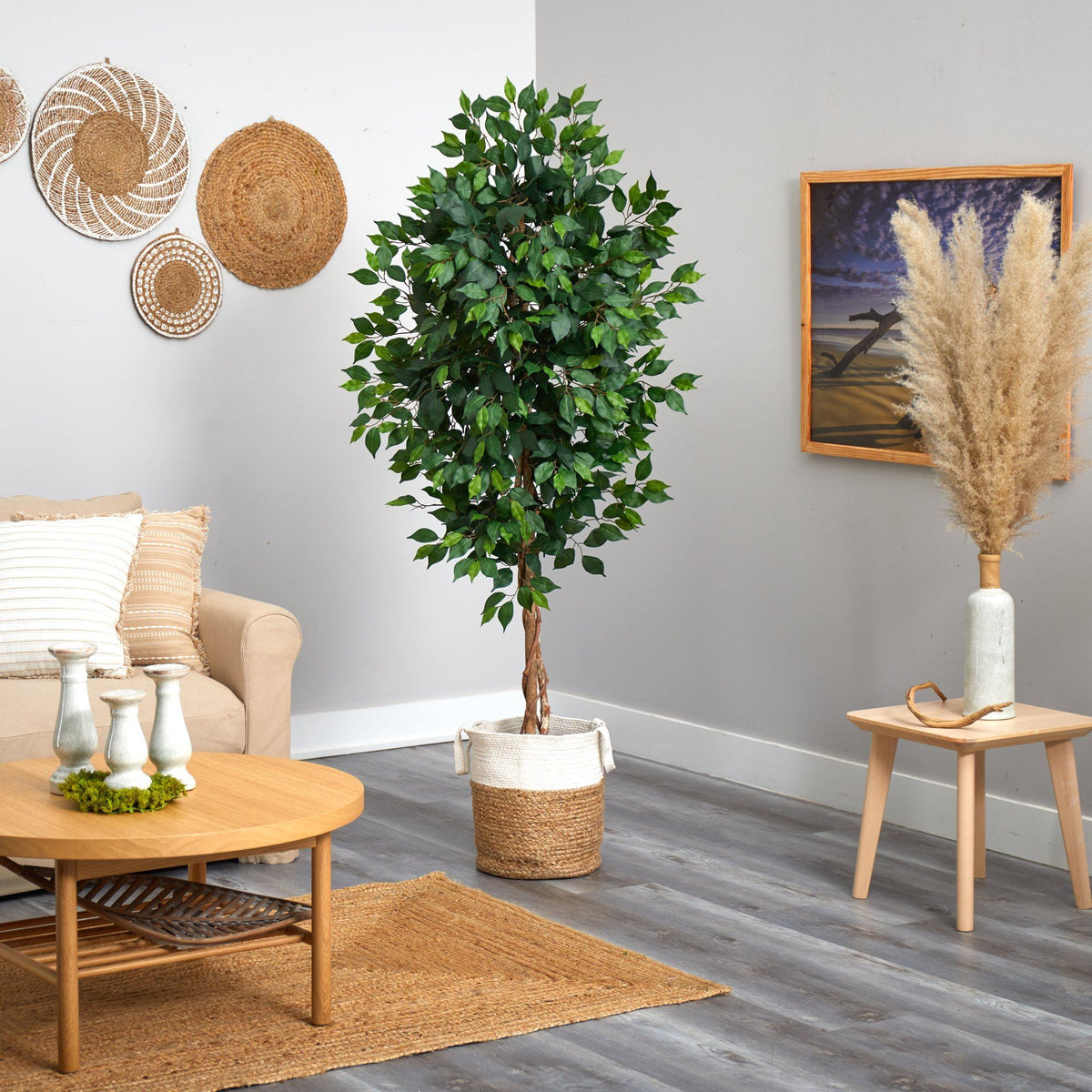 6ft ficus artificial tree with natural trunk in handmade natural jute planter on Tampa Home & Garden Store