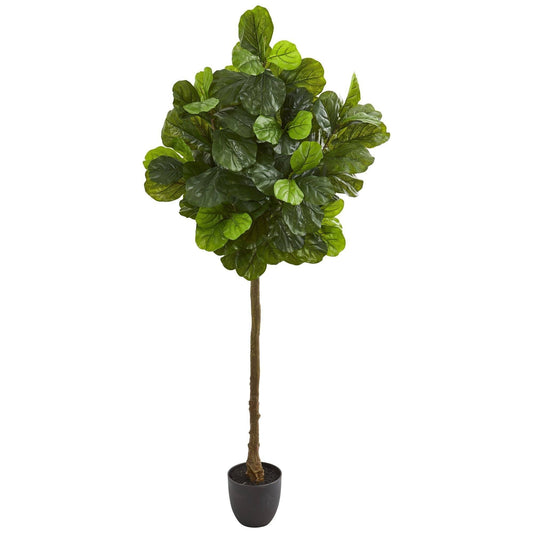 6’ Fiddle Leaf Artificial Tree Real Touch by Nearly Natural with green leaves in brown trunk pot on Tampa Home & Garden Store