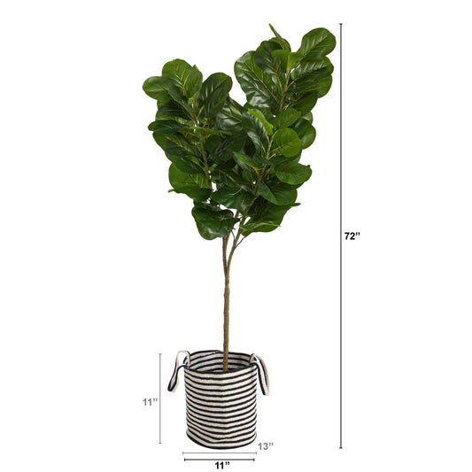6’ Fiddle Leaf Fig Artificial Tree in Handmade Black and White Natural Jute and Cotton Planter - Tampa Home & Garden Store