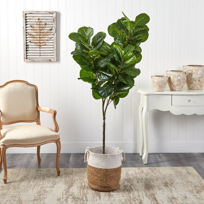 6’ Fiddle Leaf Fig Artificial Tree in handmade jute-cotton planter Nearly Natural on Tampa Home & Garden Store