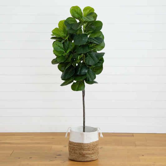 6’ Fiddle Leaf Fig artificial tree in handmade natural jute and cotton planter Nearly Natural on Tampa Home & Garden Store