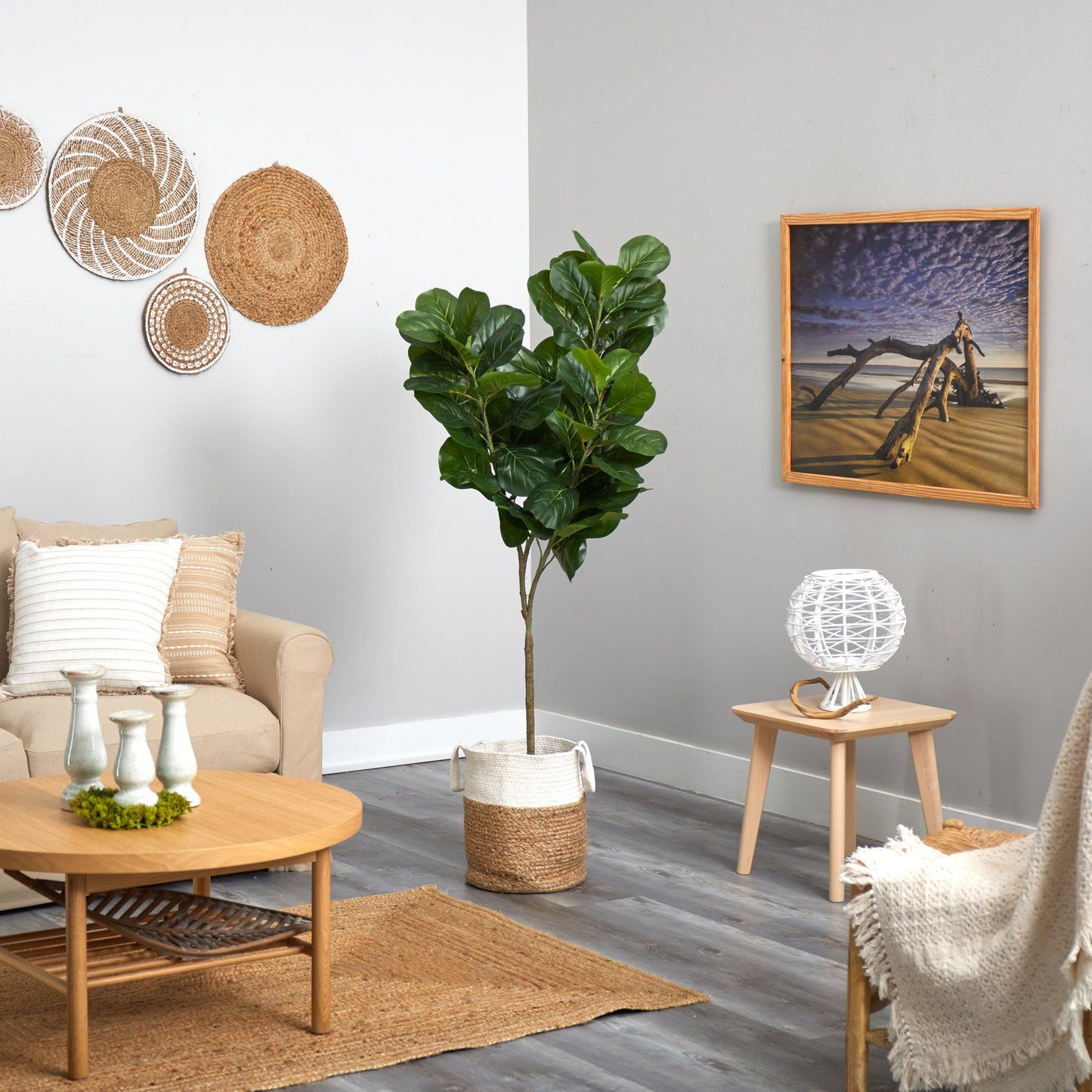 6 ft Fiddle Leaf Fig Artificial Tree in natural jute planter by Nearly Natural on Tampa Home & Garden Store