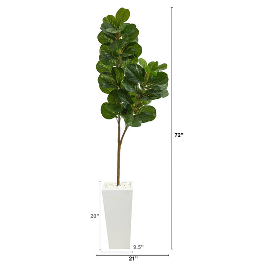 6 ft fiddle leaf fig artificial tree in a tall white planter with white stones on Tampa Home & Garden Store